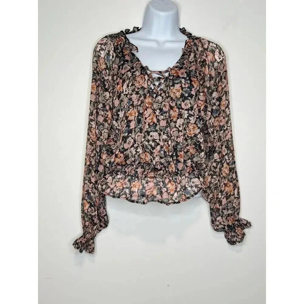 American Eagle Tops‎ Floral Lace up Blouse Office Siren Cottagecore SIZE XS